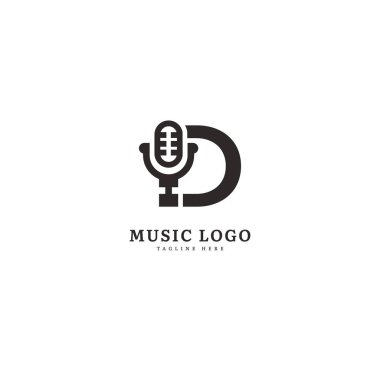 İlk harf D. Müzik mikrofon logosu. Şık müzik logosu iş ve müzik etkinliği için uygun. Vektör logosu tasarımı.