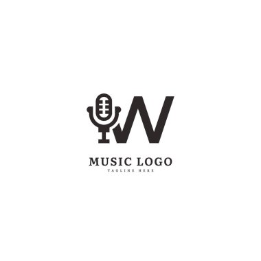 İlk harf W. Müzik mikrofon logosu. Şık müzik logosu iş ve müzik etkinliği için uygun. Vektör logosu tasarımı.