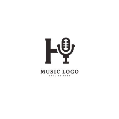 İlk harf H. Müzik mikrofon logosu. Şık müzik logosu iş ve müzik etkinliği için uygun. Vektör logosu tasarımı.
