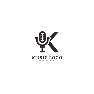 İlk harf K. Müzik mikrofon logosu. Şık müzik logosu iş ve müzik etkinliği için uygun. Vektör logosu tasarımı.