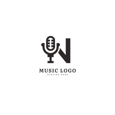 İlk harf N. Müzik mikrofon logosu. Şık müzik logosu iş ve müzik etkinliği için uygun. Vektör logosu tasarımı.