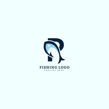 Initial letter R logotype. Minimalist fish logo concept, fit for fishing, seafood restaurant, packaging or ocean traveling. Illustration vector logo.