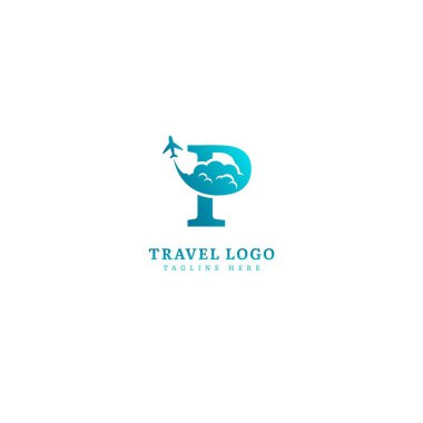 Baş harf P logoti. Minimalist seyahat logosu, macera için uygun, tatil acentası, tur işi veya seyahat acentesi. Çizim vektör logosu.