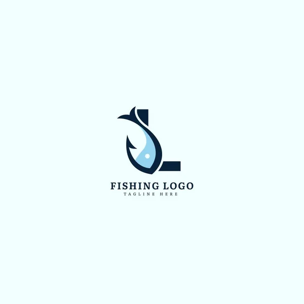 Initial Letter Logotype Minimalist Fish Logo Concept Fit Fishing Seafood — Stock Vector