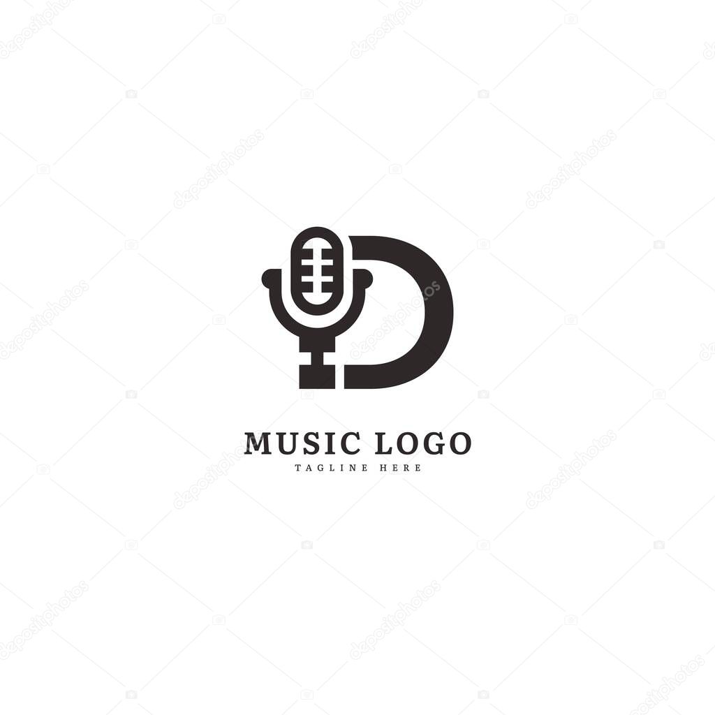 Initial letter D. Music microphone logotype. Elegant music sound logo fit for business and music event. Vector logo design.