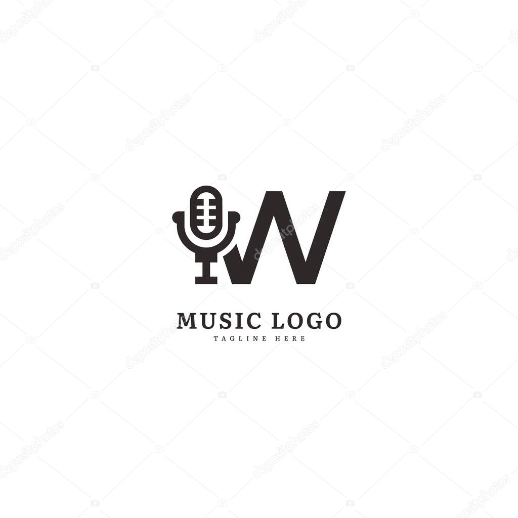 Initial letter W. Music microphone logotype. Elegant music sound logo fit for business and music event. Vector logo design.