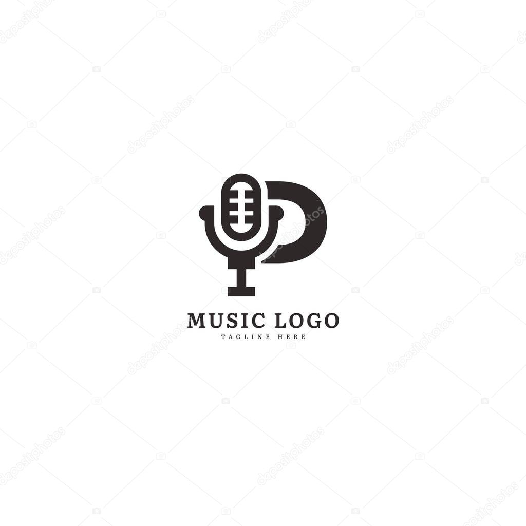 Initial letter P. Music microphone logotype. Elegant music sound logo fit for business and music event. Vector logo design.