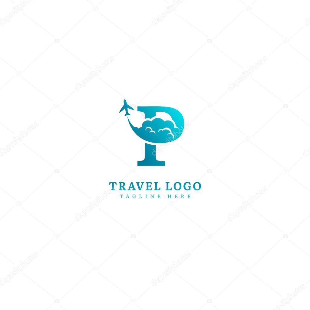 Initial letter P logotype. Minimalist traveling logo concept, fit for adventure, vacation agency, tour business or traveling agent. Illustration vector logo.