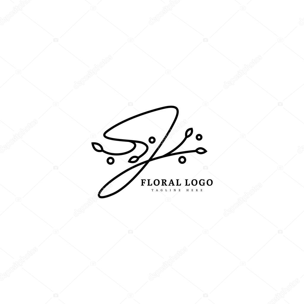 Initial J minimalis monogram logo with flourish ornament. Typography for company and business logo.