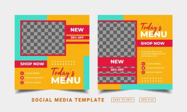 Broşür veya sosyal medya temalı restoran yemeği menüsü şablonu