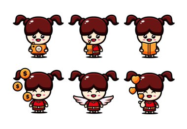 Sevimli küçük bir kız karakter seti.