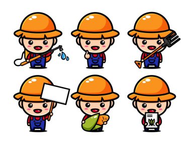 Tarımsal donanımlı sevimli çiftçi karakteri dizaynı 