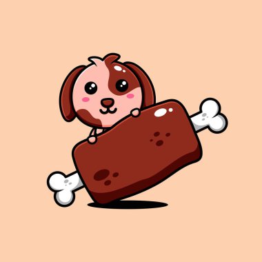 Tatlı köpek yavruları karakter tasarımı. Lezzetli et temalı.