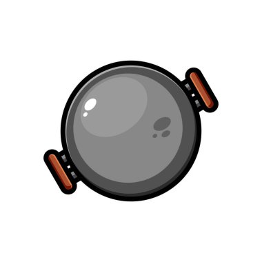 Vektör kızartma tavası çizimi. Ana hatlı kızartma tavası çıkartmalar, simgeler, maskotlar, logolar, klipsleme sanatı ve diğer grafik amaçlar için uygundur.