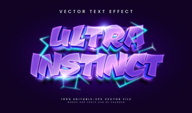 Ultra içgüdü 3d düzenlenebilir vektör metin efekti, gök gürültüsü bıçağı ışık konseptiyle.