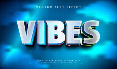 3d Mavi titreşim düzenlenebilir vektör metin efekti, modern teknoloji konsepti için uygun