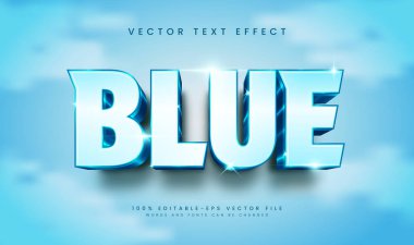 3d Mavi zarif düzenlenebilir vektör metin efekti, mavi yeni tema için uygun
