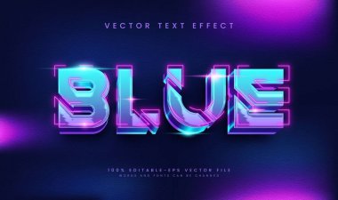 Düzenlenebilir neon mavi metin efekti vektör grafiği. Dijital tasarım projeleri için mükemmel.