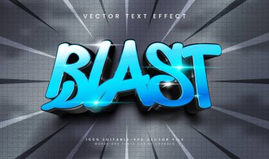 3B Metin Efekti, düzenlenebilir vektör dosyası. Mavi Patlama kelimesi. Modern tasarım.