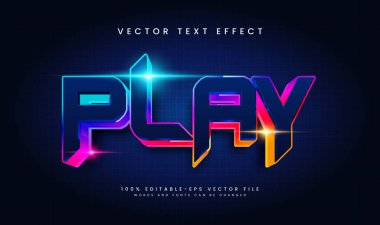 'Play' kelimesinin kullanıldığı 3B metin efekti tasarımı. Oyun ve eğlence için mükemmel..