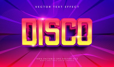 Canlı bir 3D disko metin efekti. Düzenlenebilir vektör dosyası. Parti tasarımları için mükemmel.