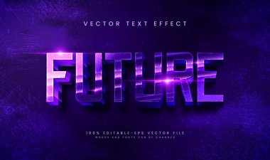 Gelecekteki Mor, 3d düzenlenebilir vektör metin etkisi. Lüks konseptli vektör metin efekti.