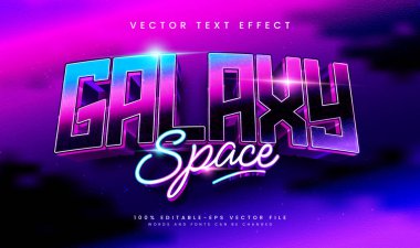 3d Galaxy uzayı, düzenlenebilir vektör metin efekti. Bilim ve teknoloji kavramına uygundur..