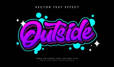 Mor dışında, düzenlenebilir vektör metin efekti. Renkli ve genç trend teması için uygun.