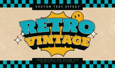 Retro Vintage, düzenlenebilir vektör metin efekti. Klasik minimalist konsept, eski komik grunge teması için uygun.