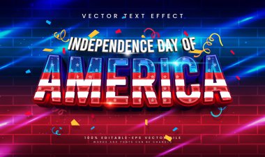Amerika 'nın Bağımsızlık Günü, modern konseptle düzenlenebilir vektör metin efekti. Amerikan etkinlik teması için uygun.
