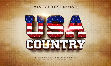 ABD ülkesi, modern konseptle düzenlenebilir vektör metin efekti. Amerikan etkinlik teması için uygun.