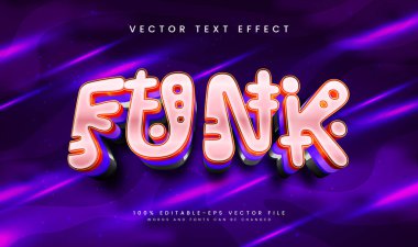 Pop funk mor, düzenlenebilir vektör metin efekti. Mutlu zaman etkinliği için uygun.