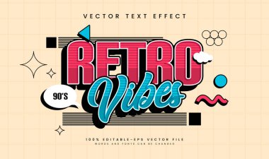 Retro Vibes Biçim Düzenlenebilir Metin Efekti. Çizgi film Pop Groovy Stili.