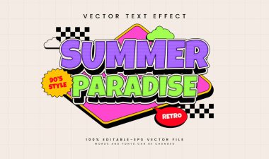 Summer Paradise Düzenlenebilir Metin Efekti. Retro Groovy Çizgi Film Tarzı. Yaz Saati Olayı