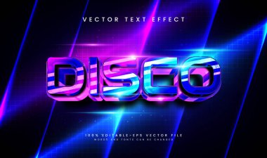 Düzenlenebilir Disco Vector Metin Efekti, Parti Flyer için Neon Retro 3D Typography, Club Event Poster, Müzik Festivali Afişi ve Dans Gecesi Tasarımı