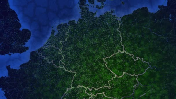 ドイツの地図。宇宙からの眺め。街や村を焼く。生態学的に美しい世界. — ストック動画