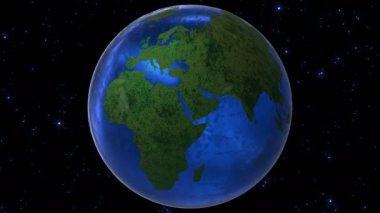 Camdan 3 boyutlu toprak. Parlak malzemelerden yapılmış sanal bir kürenin animasyonu. Güzel soyutlama.