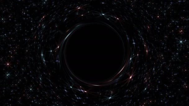 Fekete lyuk a csillagok és a tér hátterében. Gravitációs torzulás. — Stock videók