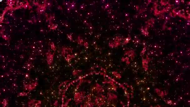 Pozadí s červenými srdci. Dynamické abstraktní pozadí s mihotajícími se částicemi a hvězdami. — Stock video