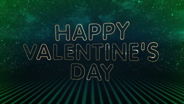 Happy Valentines day. Gold rounded curving lettering with highlights on a shimmering background. Congratulations on the holiday. — Stock Video