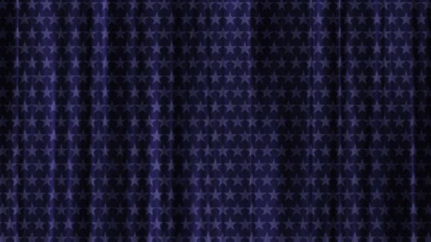Gordijnen met een sterpatroon op de stof. Blauw slagdoek. — Stockvideo