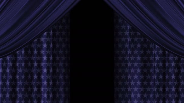 Curtains with a star pattern on the fabric. Blue flapping canvas. Opening of curtains, wings. Isolate. Transparent background. Alpha channel. — Stock Video