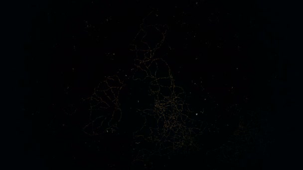Мапа Великої Британії. Ранкові прояви міських вогнів. Нічний вид з космосу. — стокове відео