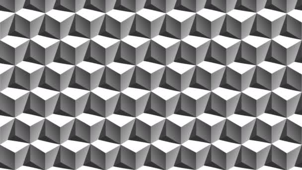 Padrão - Cubos brancos. Abstração. 3D com sombras. Flutuação de uma tela brilhante com um ornamento geométrico. — Vídeo de Stock