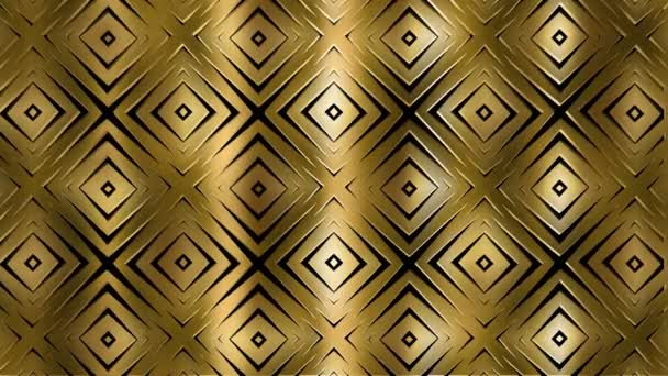 Patroon - Goud ornament. Abstractie. Schommeling van een glinsterend doek met een geometrisch ornament. — Stockvideo