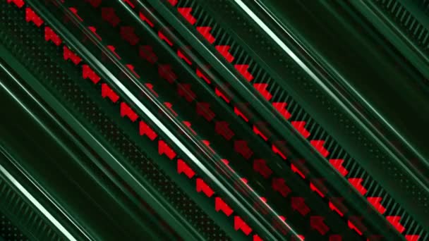 Background with arrows. Red and green pattern. Diagonal curtain lines with highlights. — Stockvideo