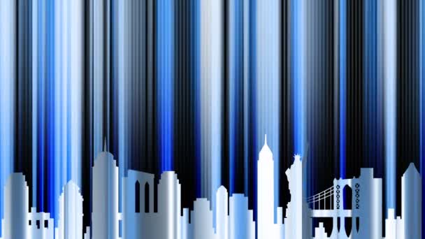 New York. Background with the outline of the city. Vertical shimmery stripes. Abstraction with a mirror effect. — Wideo stockowe