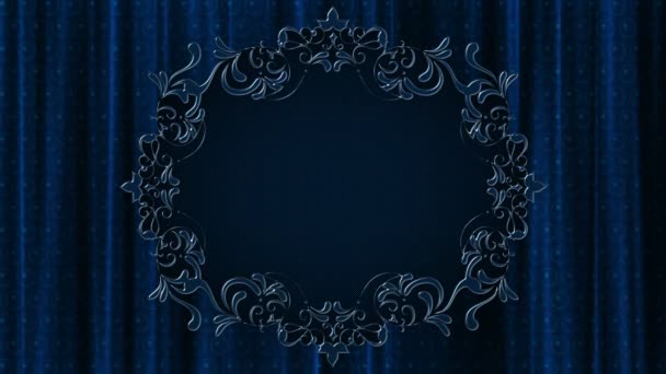 Marco de vidrio. El patrón que rodea el área para insertar su símbolo. Fondo - tejido azul. — Vídeo de stock