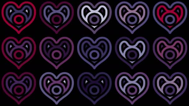Hearts - muzzles. Shimmering childish outlines. Musical pattern. — Stockvideo