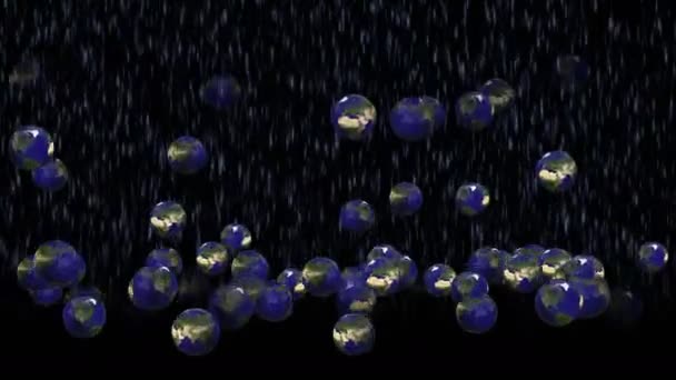 Globes. Rain of objects that fall and bounce off the ground. Animation of an abstract phenomenon. — 图库视频影像